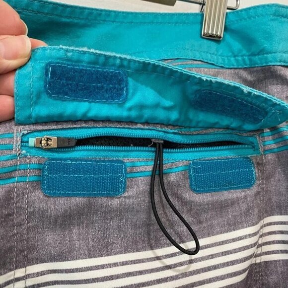 RVCA Classic Non-Stretch Board Shorts Size 36 Blue and Grey Striped - Picture 6 of 15